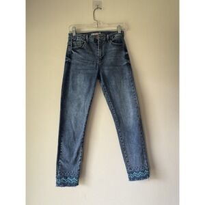Tractr Southwestern Embroidered Cuff High Waisted Jeans 4/27